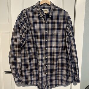 Vintage Eddie Bauer Shirt Men Large Tall Blue Checkered Button Up Long‎ Sleeve